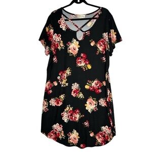 Sauci Plus Black floral Tshirt Dress 2X